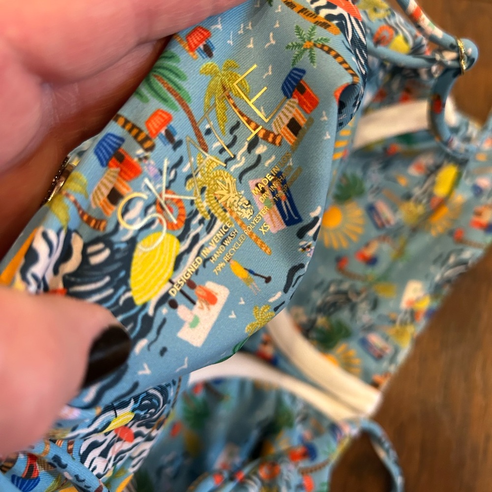 Skatie Blue and Yellow Tropical One Piece Swimsuit - Picture 12 of 16